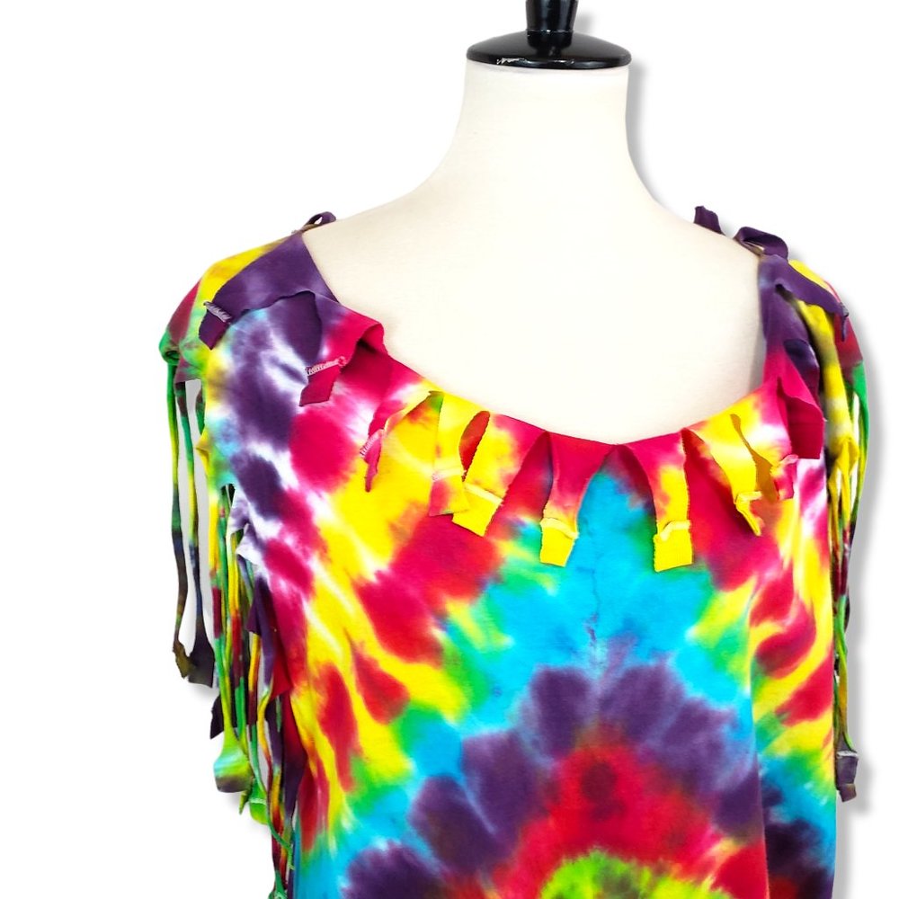 Multicolored Tie-Dye Fringe Festival Ready T-Shirt S-M - Picture 4 of 9